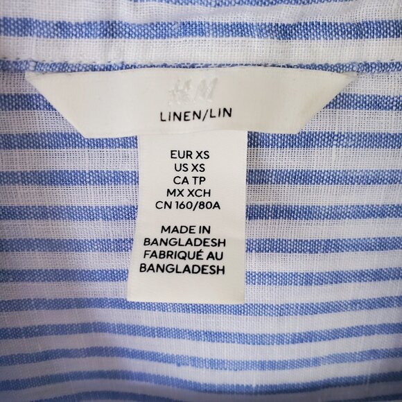 H&M 100% Linen Button Down Long Sleeve Shirt Periwinkle Blue and White Size XS - Picture 13 of 16